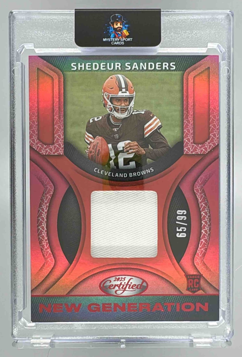 Card image for 2025 Panini Certified Shedeur Sanders New Generation Jerseys Mirror Red /99 #NGJ-SSS Browns