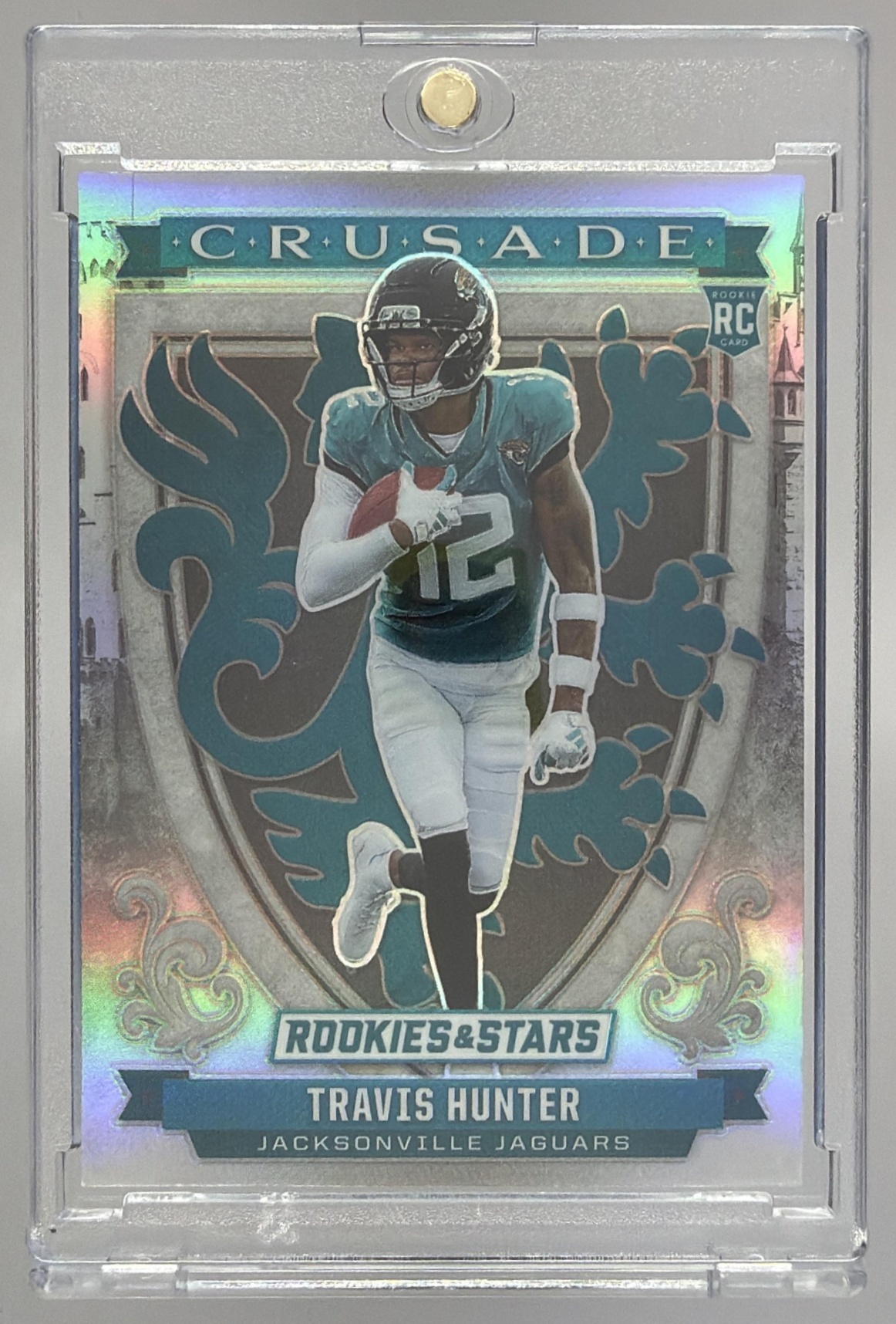 Card image for 2025 Panini Rookies & Stars Travis Hunter Crusade Silver #3 RC Jaguars
