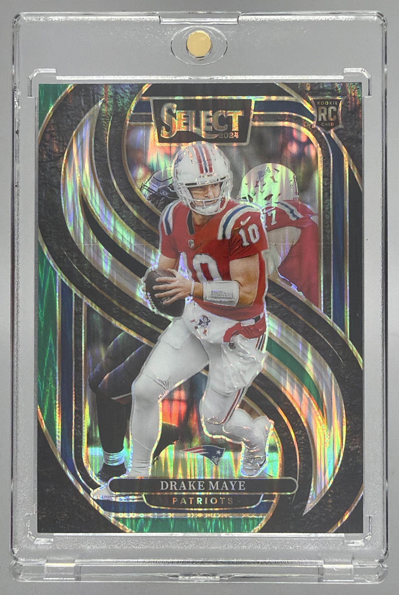 Card image for 2024 Panini Select Drake Maye Premier Silver Prizm Die-Cut #113 RC Patriots