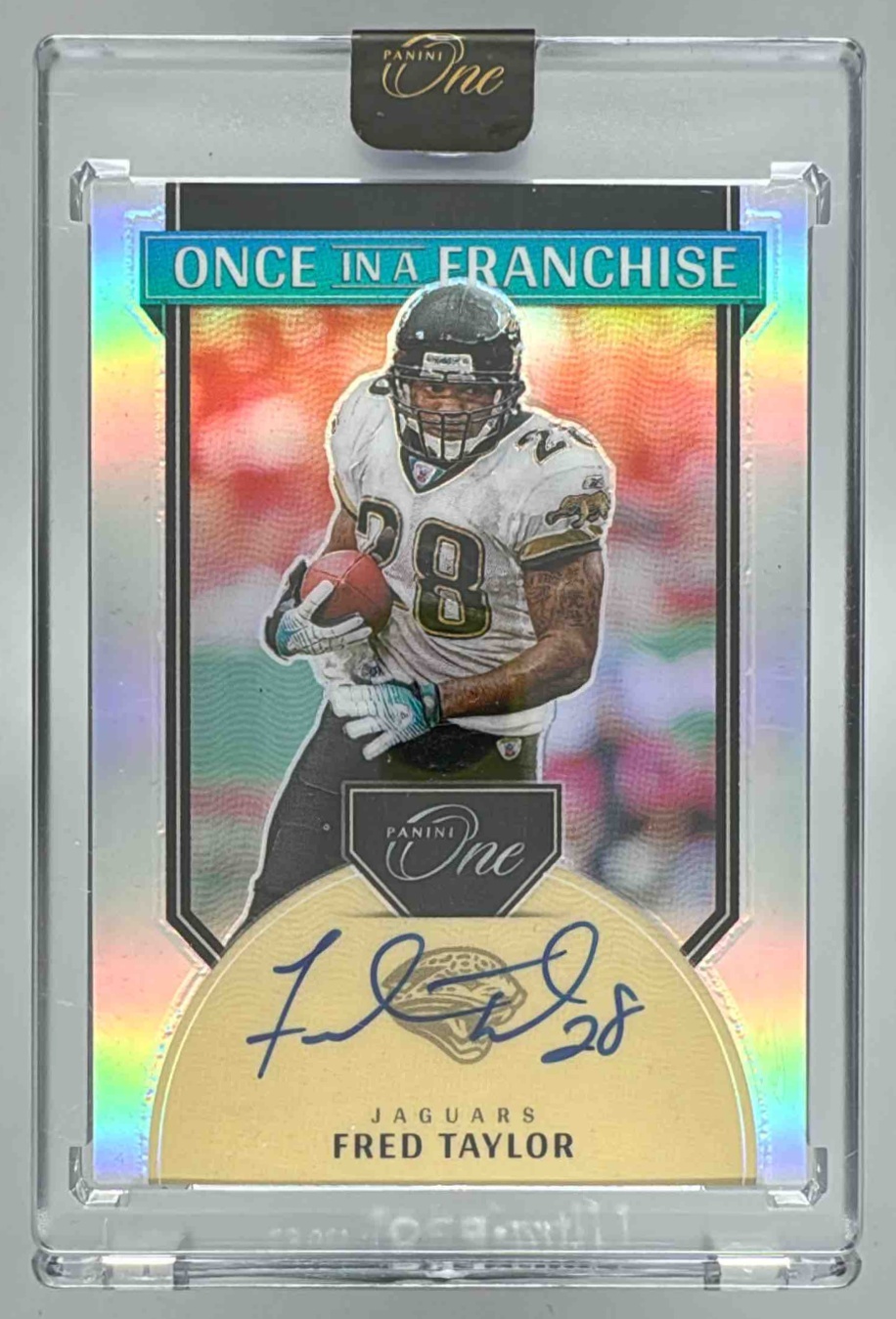 Card image for 2024 Panini One Fred Taylor Once in a Franchise Auto /99 #337 Jaguars