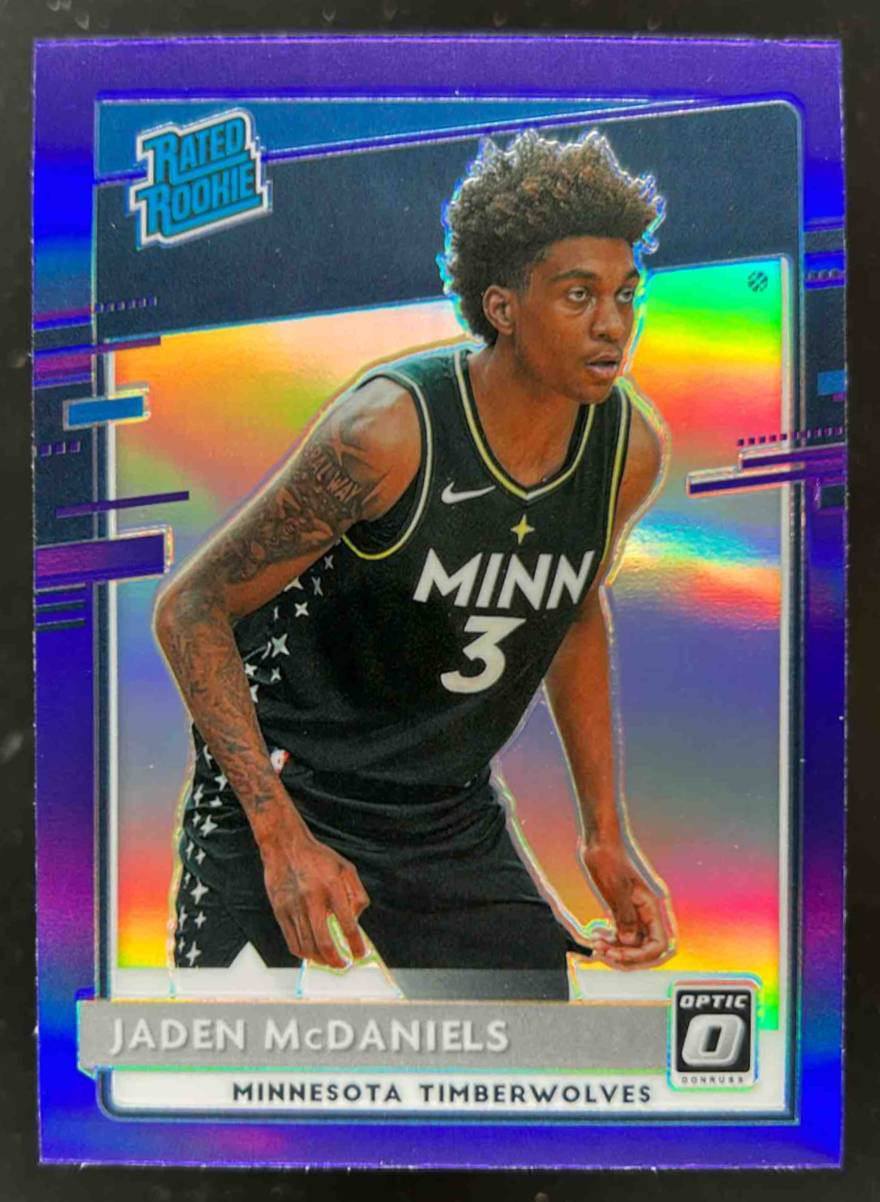 Card image for 2020-21 Panini Donruss Optic Jaden McDaniels Purple #178 RC Rookie