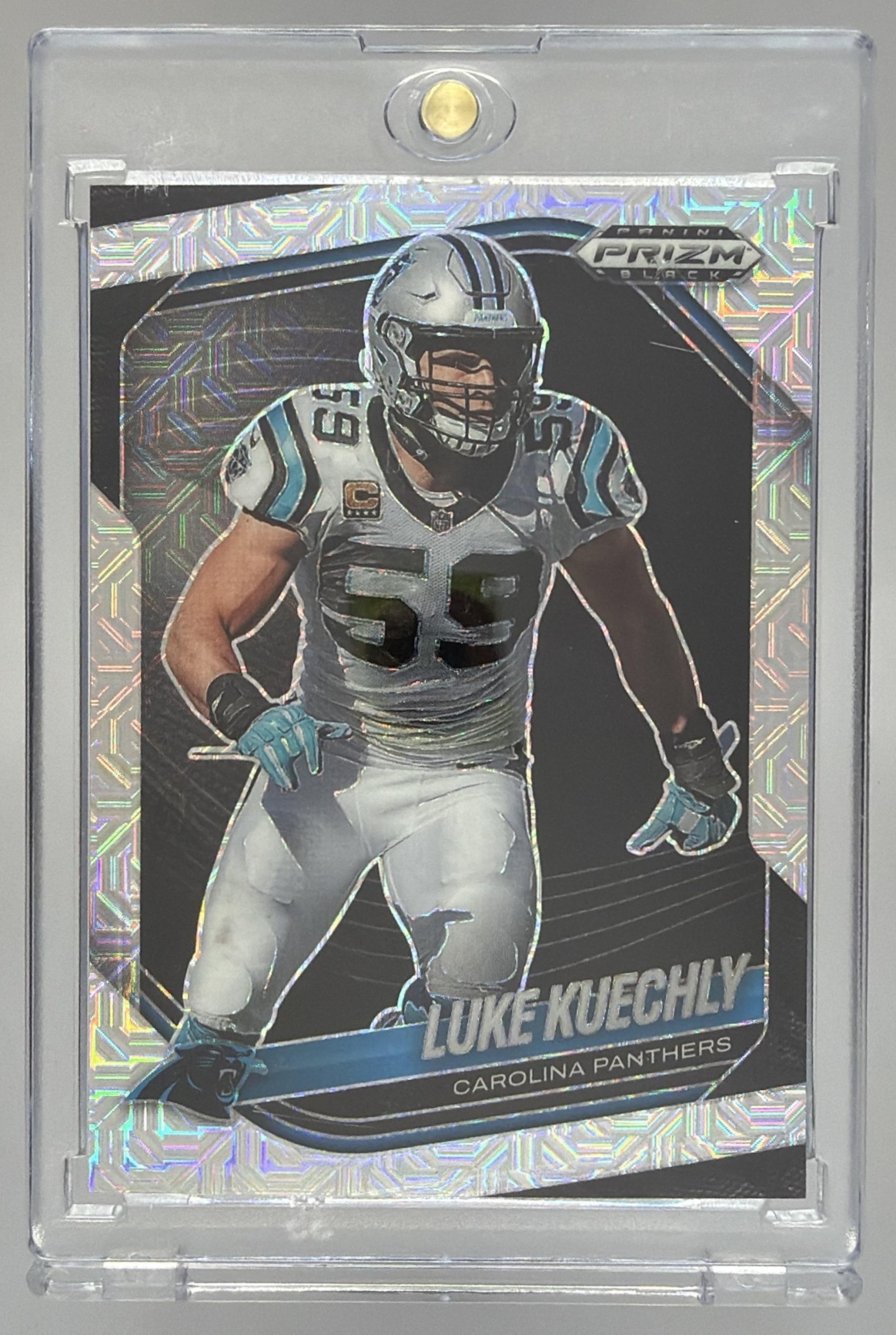 Card image for 2025 Panini Football Prizm Black Luke Kuechly Mojo /25 #18 Carolina Panthers