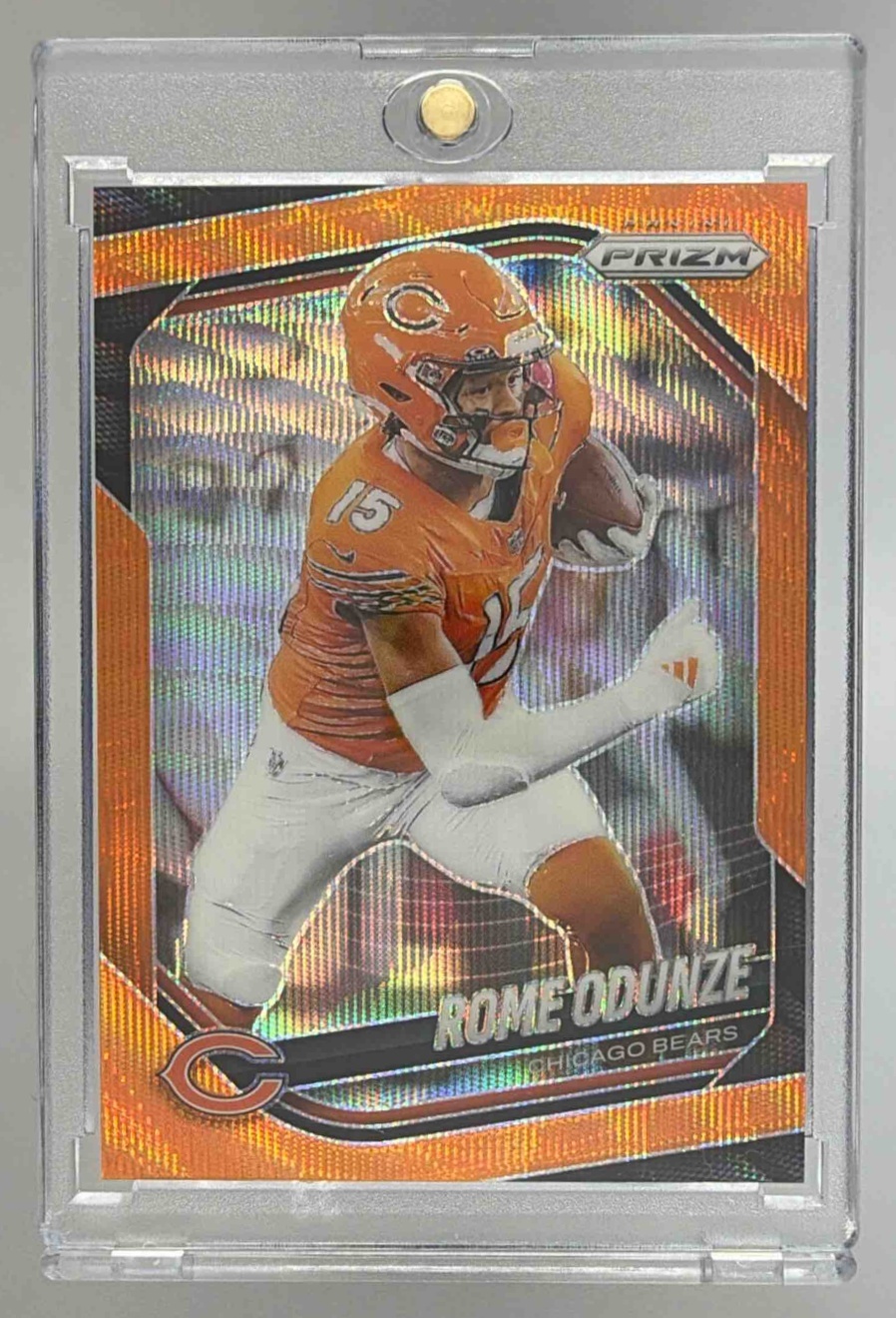 Card image for 2025 Panini Football Prizm Rome Odunze Orange Wave /65 #8 Chicago Bears
