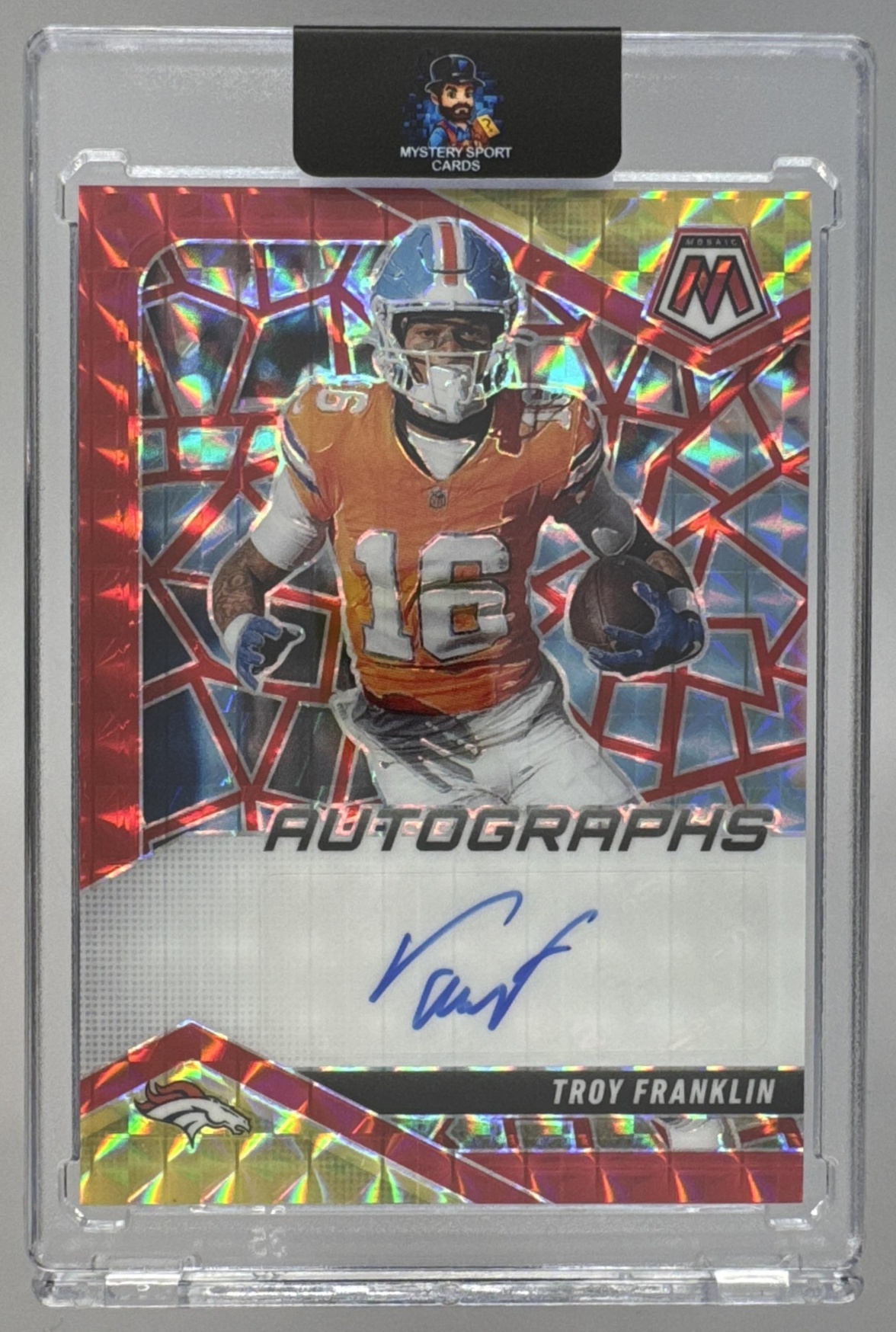 Card image for 2025 Panini Football Mosaic Troy Franklin Mosaic Auto #AMC-TFN Denver Broncos