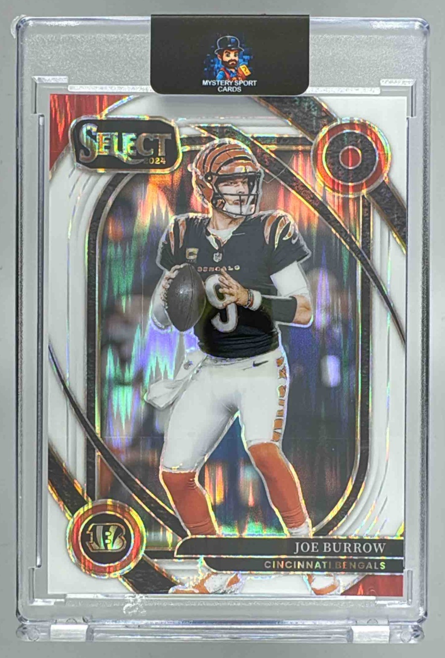 Card image for 2024 Panini Select Joe Burrow Club White Prizm Shock /199 #230 Bengals