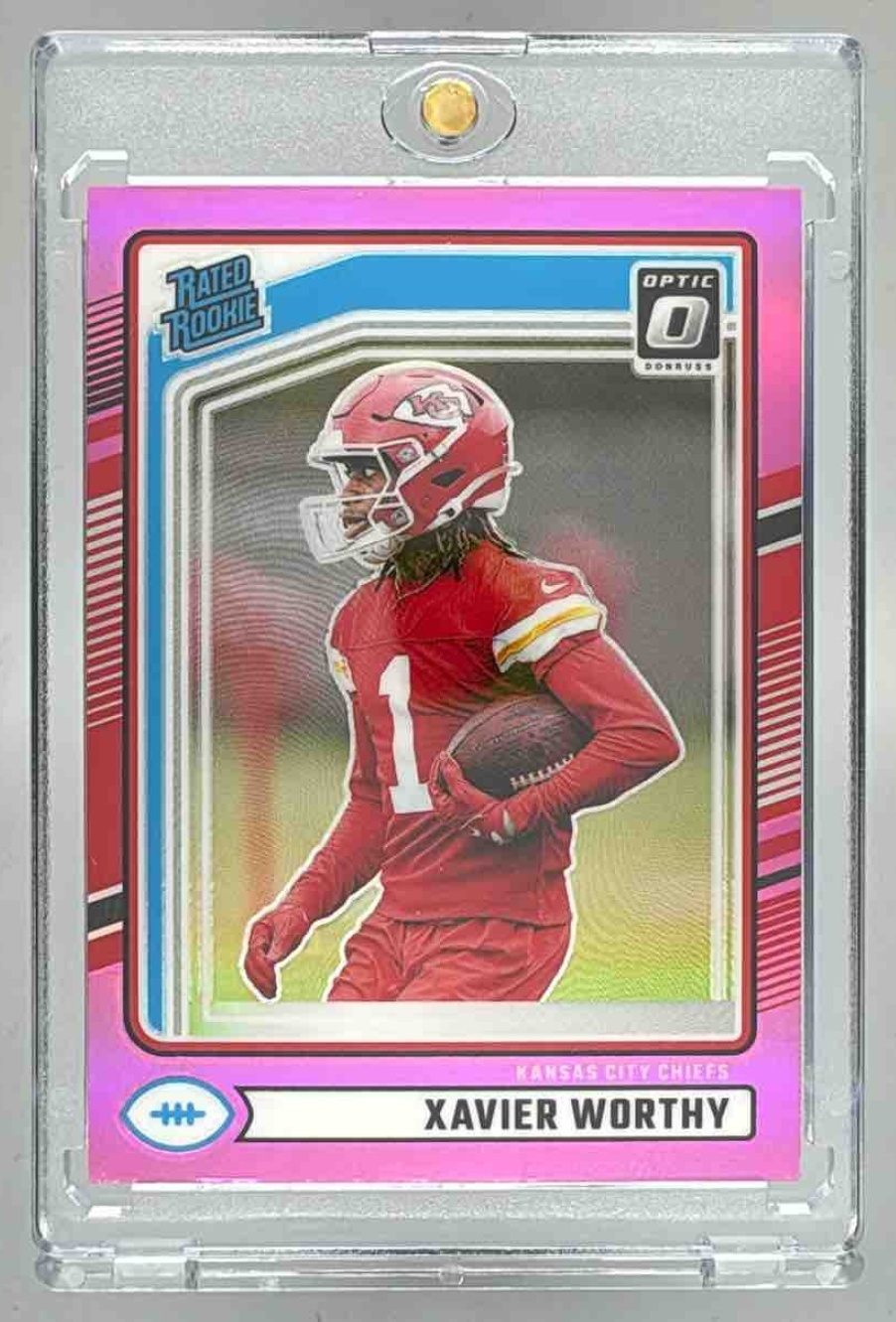 Card image for 2024 Panini Donruss Xavier Worthy Optic Rated Rookie Preview Pink #398 Chiefs