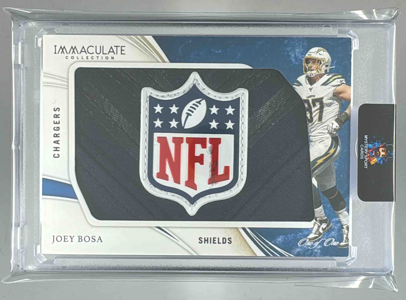 Card image for 2020 Panini Immaculate Collection Joey Bosa Shields 1/1 #IL27 MEM Chargers