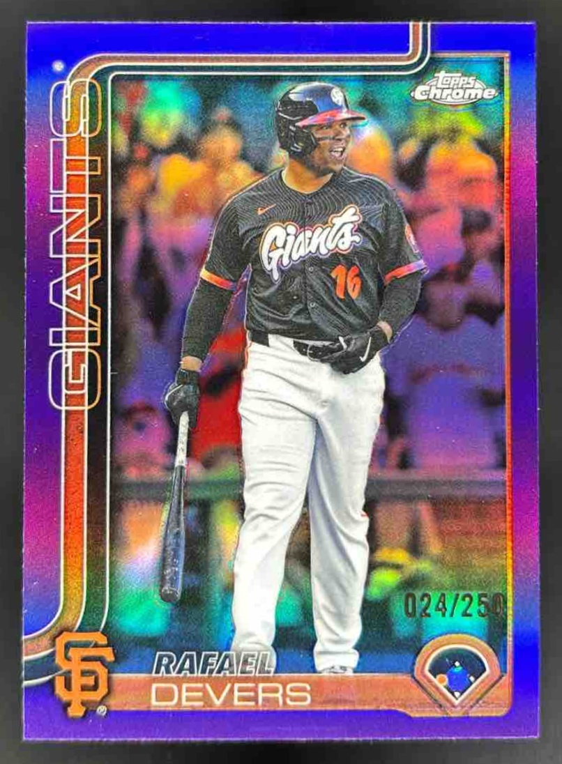 Card image for 2025 Topps Chrome Update Rafael Devers Purple Refractor /250 #USC105 Giants