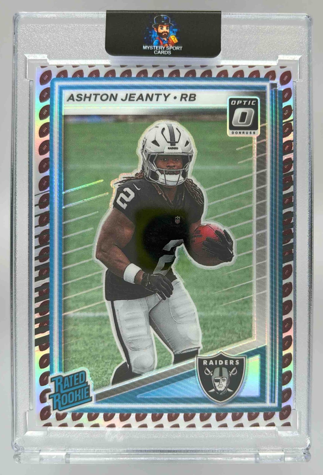 Card image for 2025 Panini Donruss Ashton Jeanty Optic Rated Rookie Preview Football Emoji #305 RC Raiders