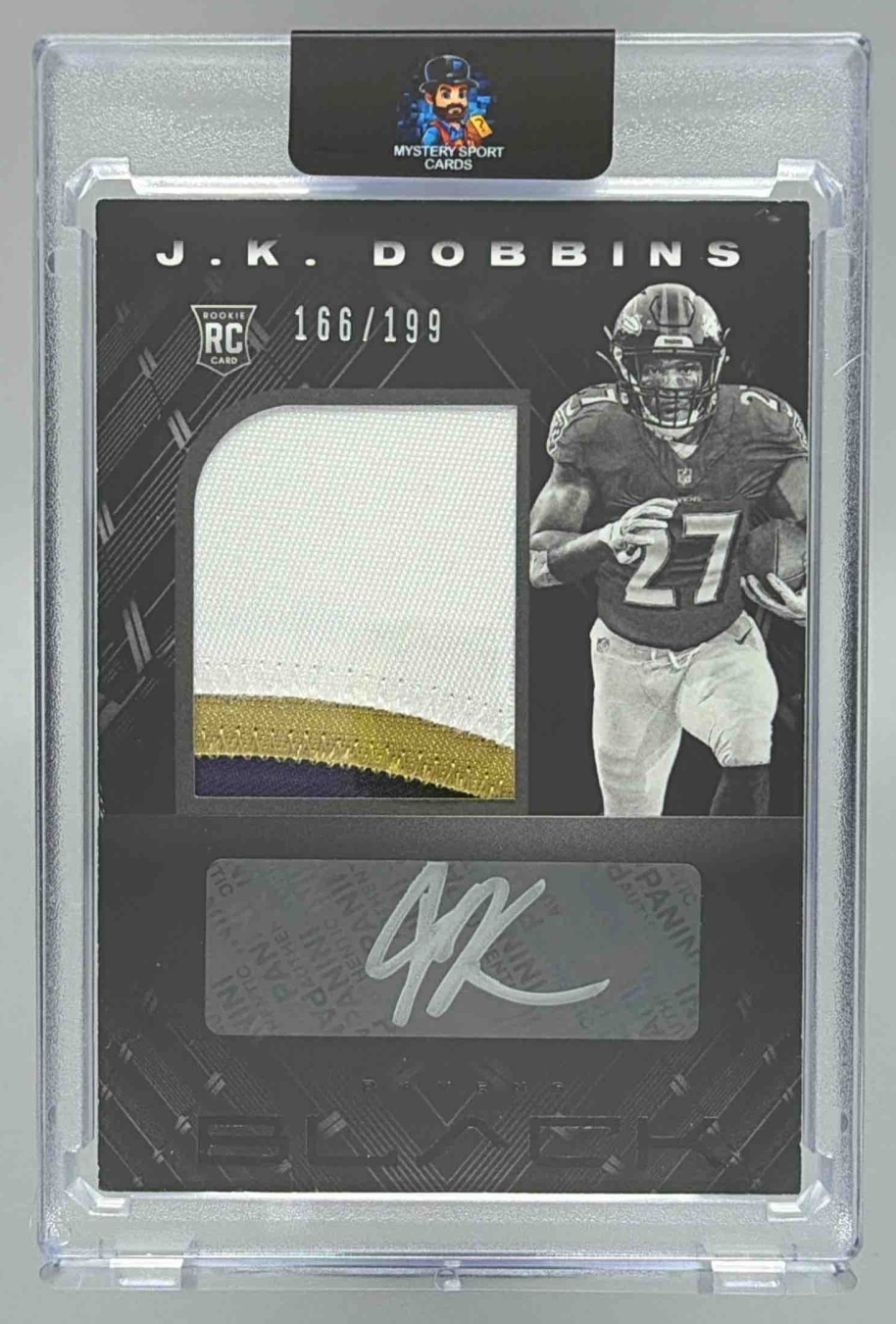 Card image for 2020 Panini Football Black J.K. Dobbins /199 #209 RC Auto Baltimore Ravens