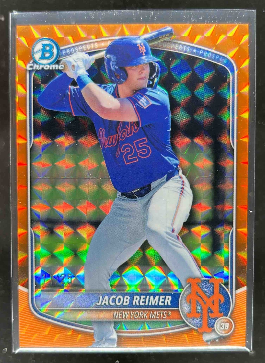 Card image for Jacob Reimer 2025 Bowman Draft Chrome Orange Geometric Refractor /25