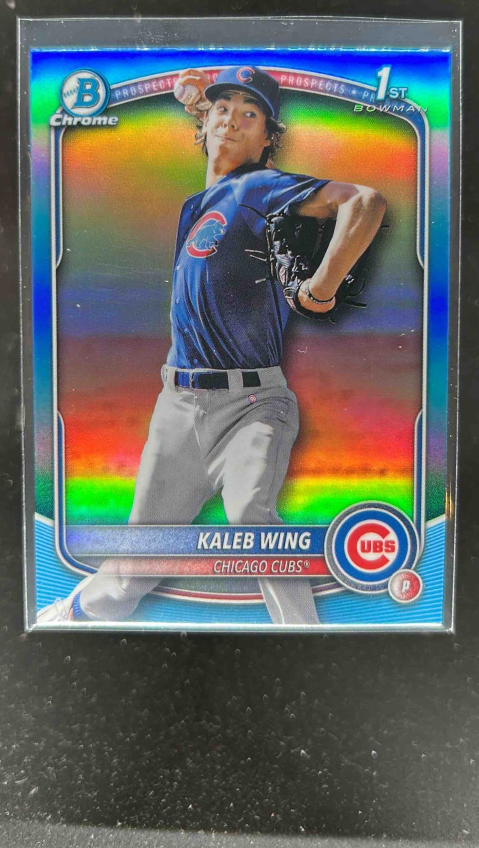 Card image for Kaleb Wing 2025 Bowman Draft Chrome Sky Blue Refractor