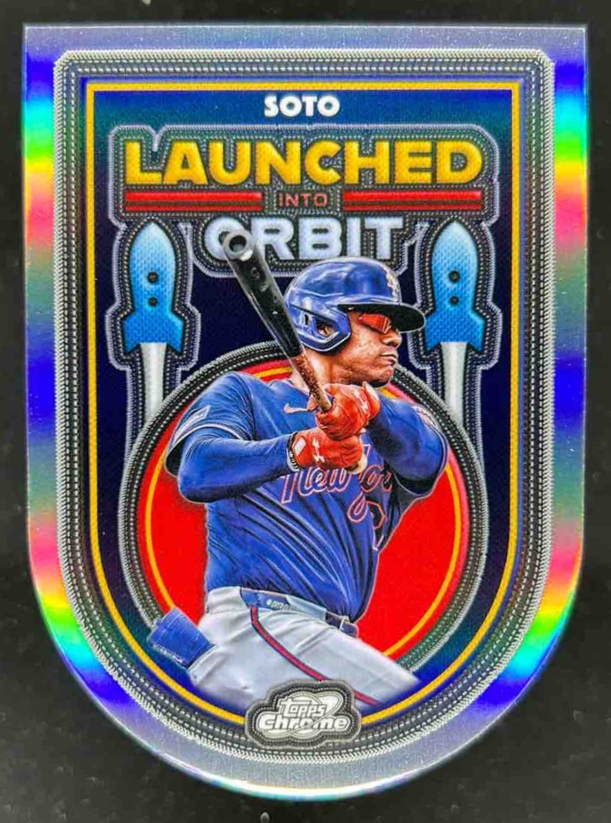 Card image for Juan Soto 2025 Topps Baseball Cosmic Chrome Launched Into Orbit New York Mets