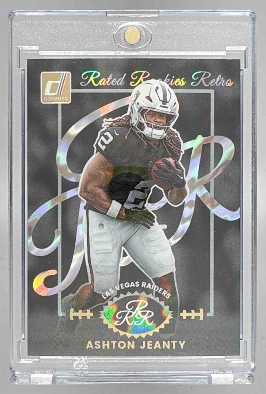 Card image for 2025 Panini Donruss Ashton Jeanty Rated Rookie Retro #10 RC Raiders