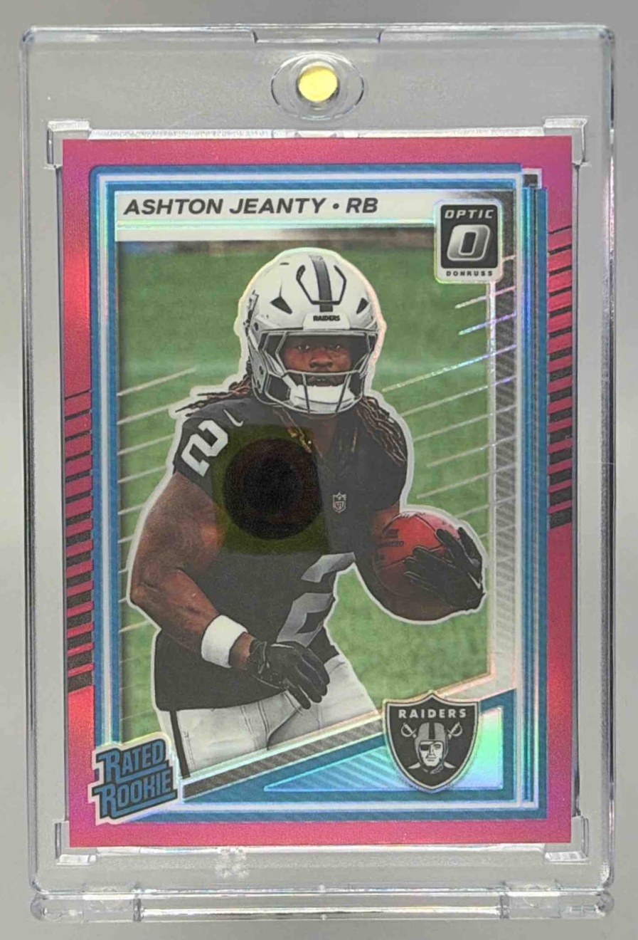 Card image for 2025 Panini Donruss Optic Ashton Jeanty Rated Rookie Holo Prizm #202 Raiders