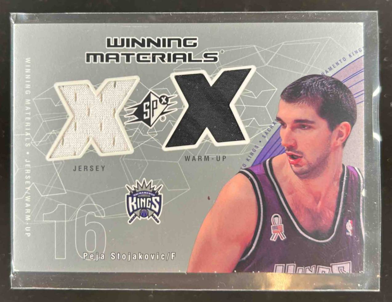 Card image for 2002-03 SPX PEJA STOJAKOVIC WINNING MATERIALS #PS-W MEM SACRAMENTO KINGS