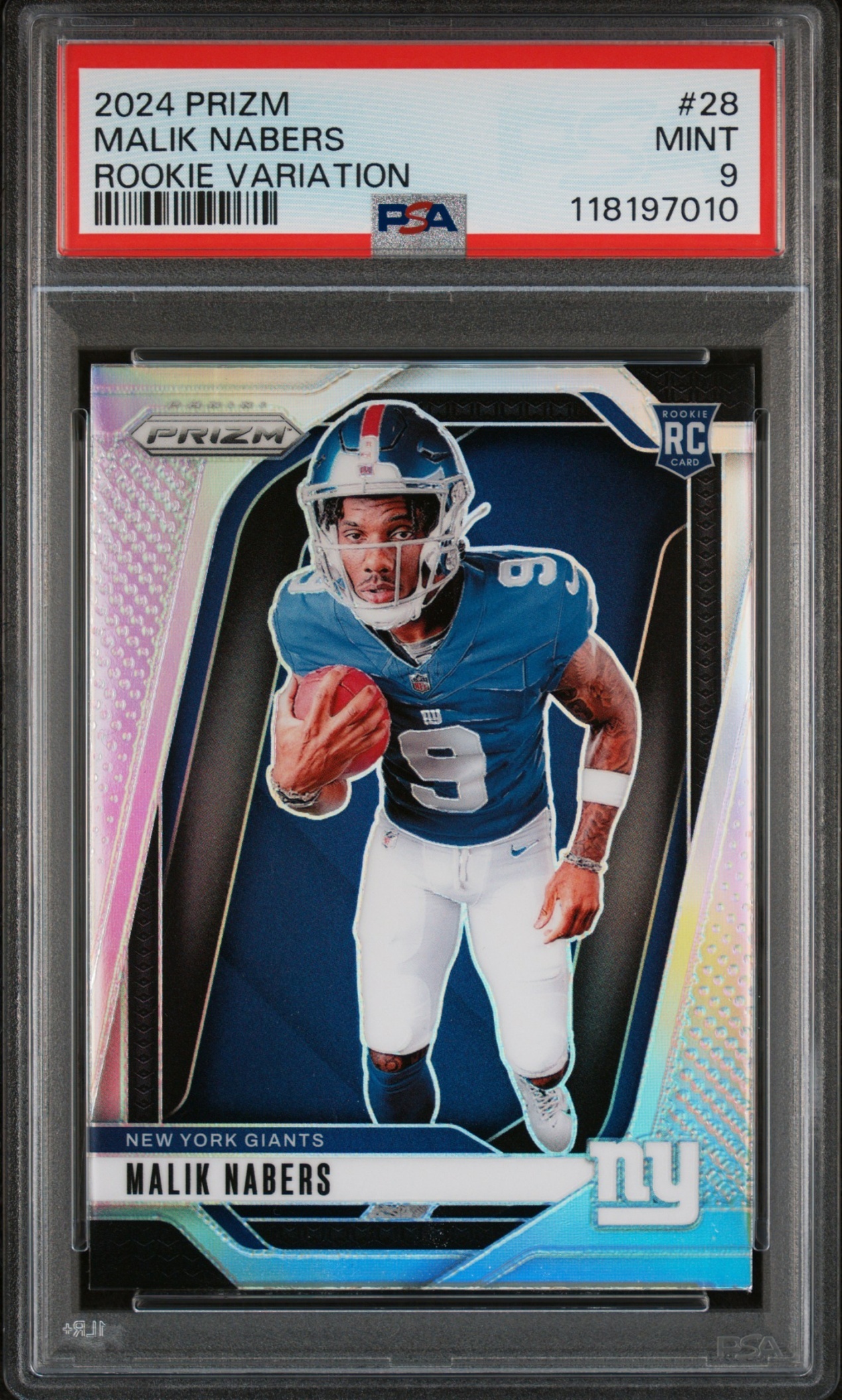 Card image for 2024 Panini Prizm Malik Nabers Rookie Variations #28 RC VAR Giants