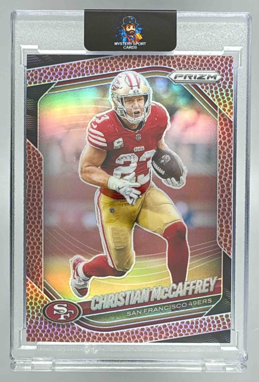 Card image for 2025 Panini Prizm Christian McCaffrey Pigskin /180 #156 49ers