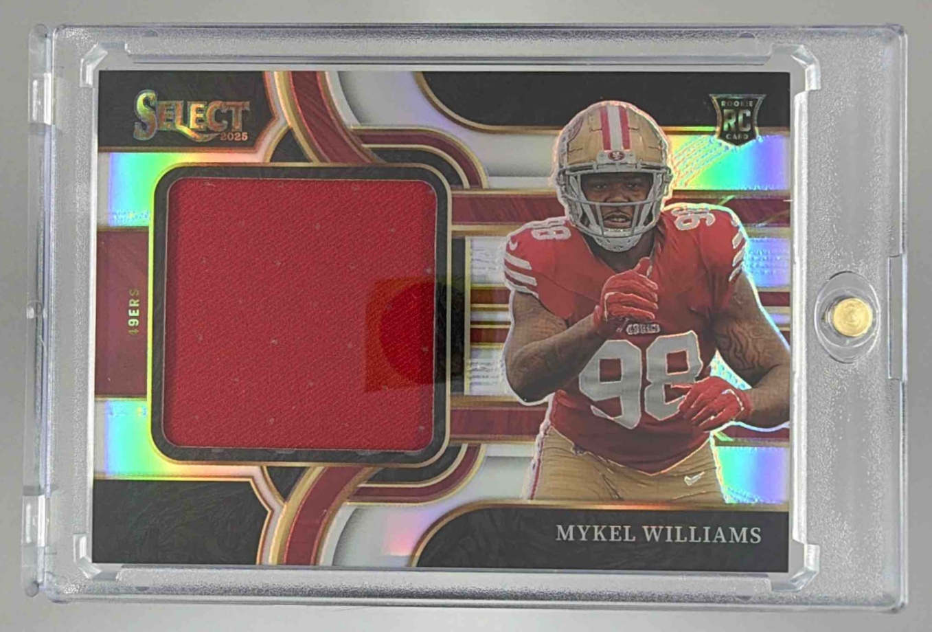 Card image for 2025 Panini Select Mykel Williams Jumbo Rookie Swatch /149 #JRSW-MWS RC 49ers