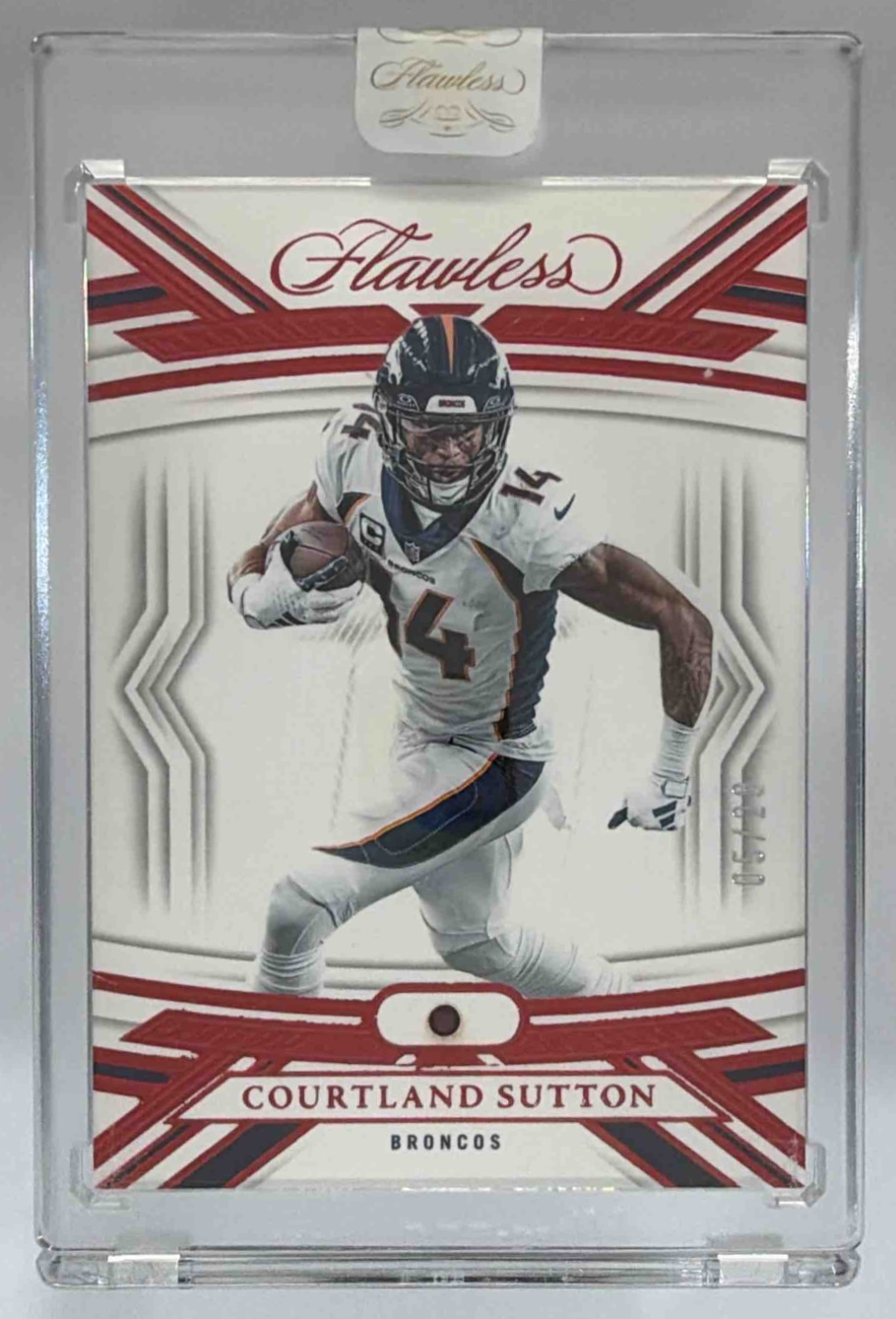 Card image for 2024 Panini Football Flawless Courtland Sutton Ruby /20 #18 Denver Broncos