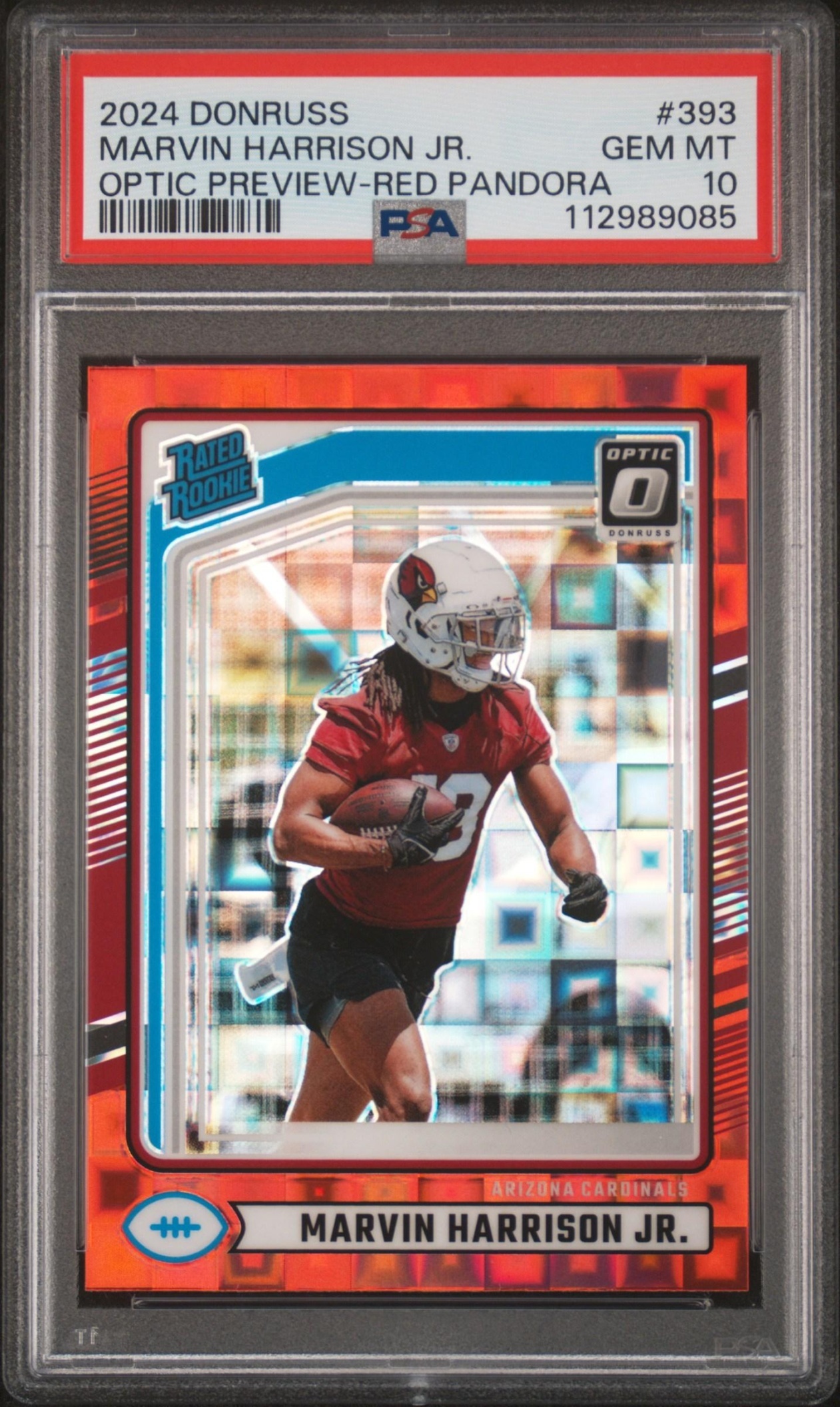 Card image for 2024 Panini Donruss Marvin Harrison Jr. Optic Rated Rookie Preview Red Pandora #393 Cardinals