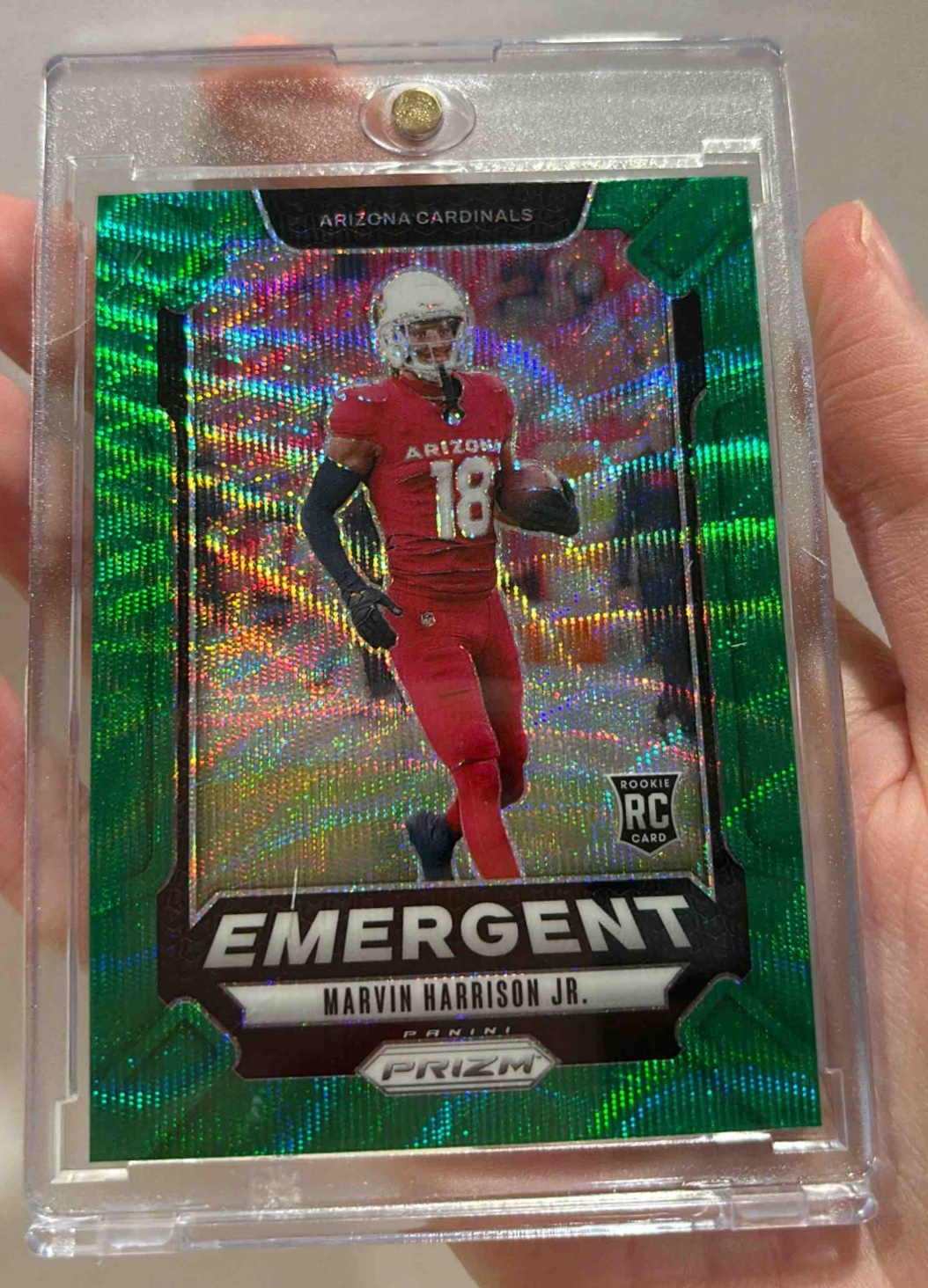 Card image for 2024 Panini Prizm Marvin Harrison Jr. Emergent Green Wave #5 RC Cardinals