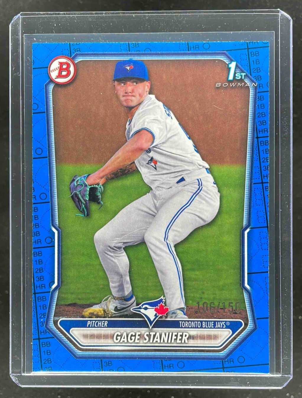Card image for Gage Stanifer 2026 Bowman Blue Pattern /150 #BP-37 1st Prospect Toronto Jays