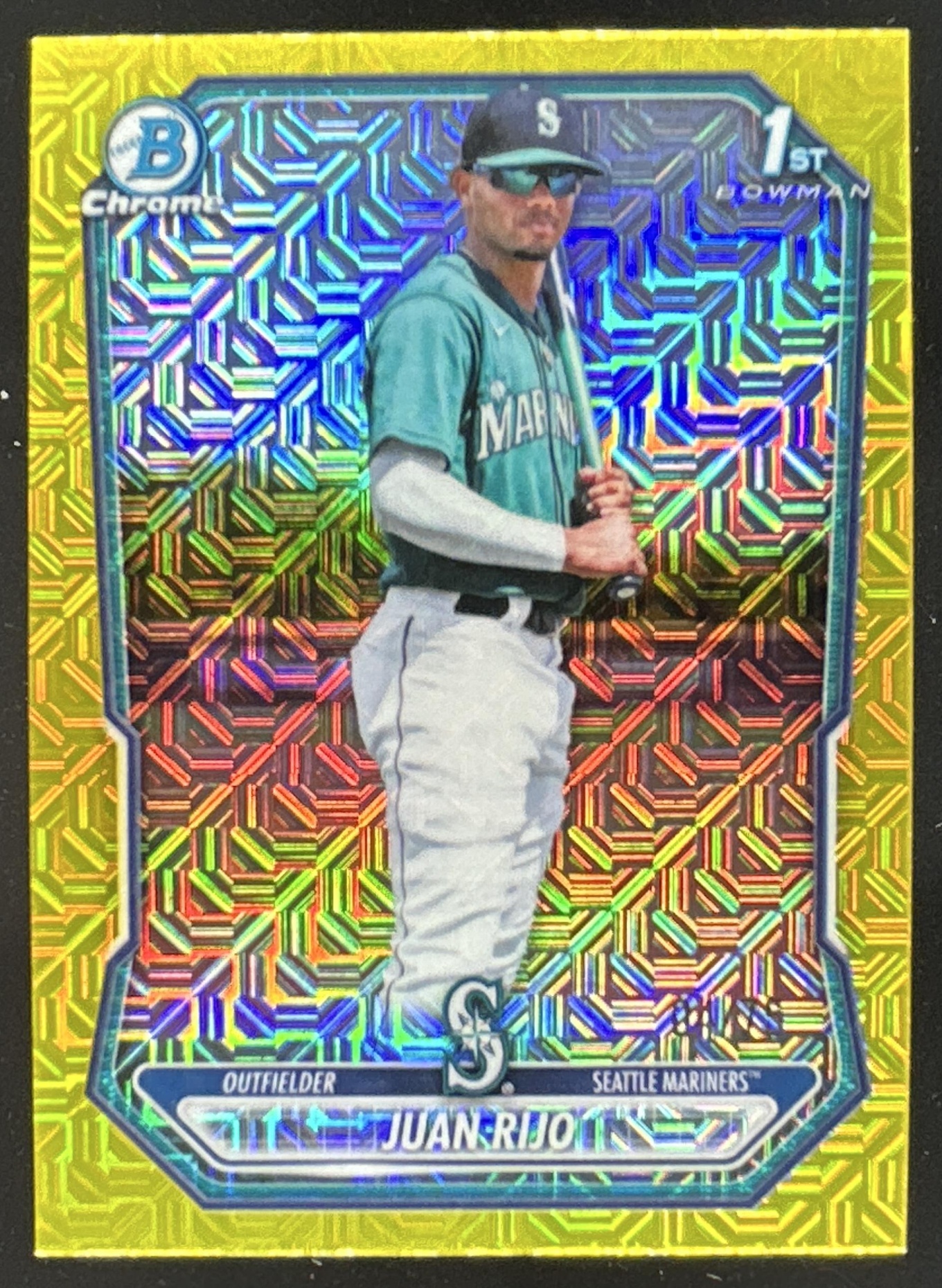 Card image for Juan Rijo 2026 Bowman Chrome Mega Box Prospects Yellow Mojo Refractor /75