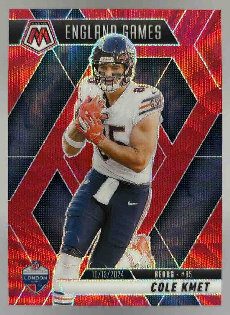 Card image for 2025 Panini Mosaic Cole Kmet International Games Red Wave Prizm /27 #254 Bears