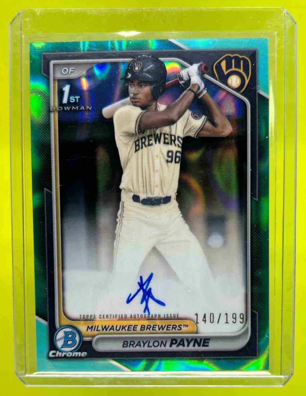 Braylon Payne 2024 Bowman Draft Chrome Prospect Auto Aqua Lava Refractor /199