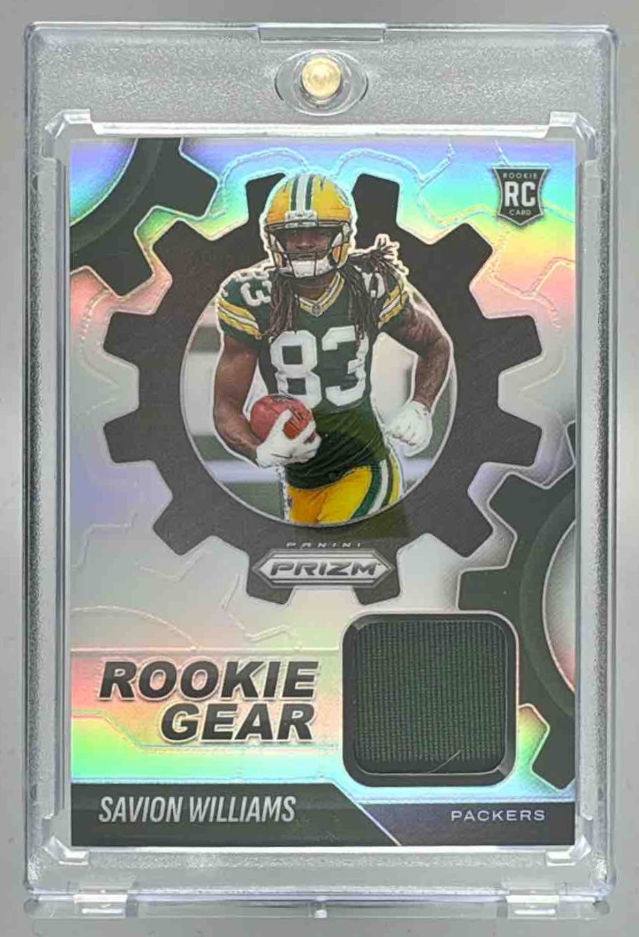 Card image for 2025 Panini Prizm Savion Williams Rookie Gear #RGR-SWS MEM RC Packers