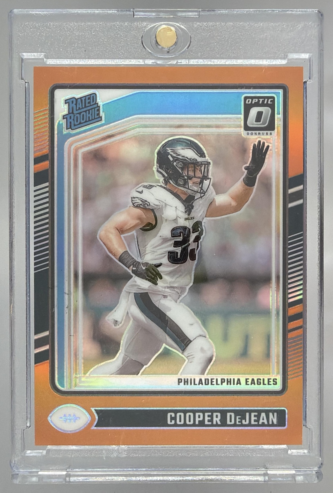 Card image for 2024 Panini Donruss Optic Cooper DeJean Orange /249 #221 Rated Rookie Eagles