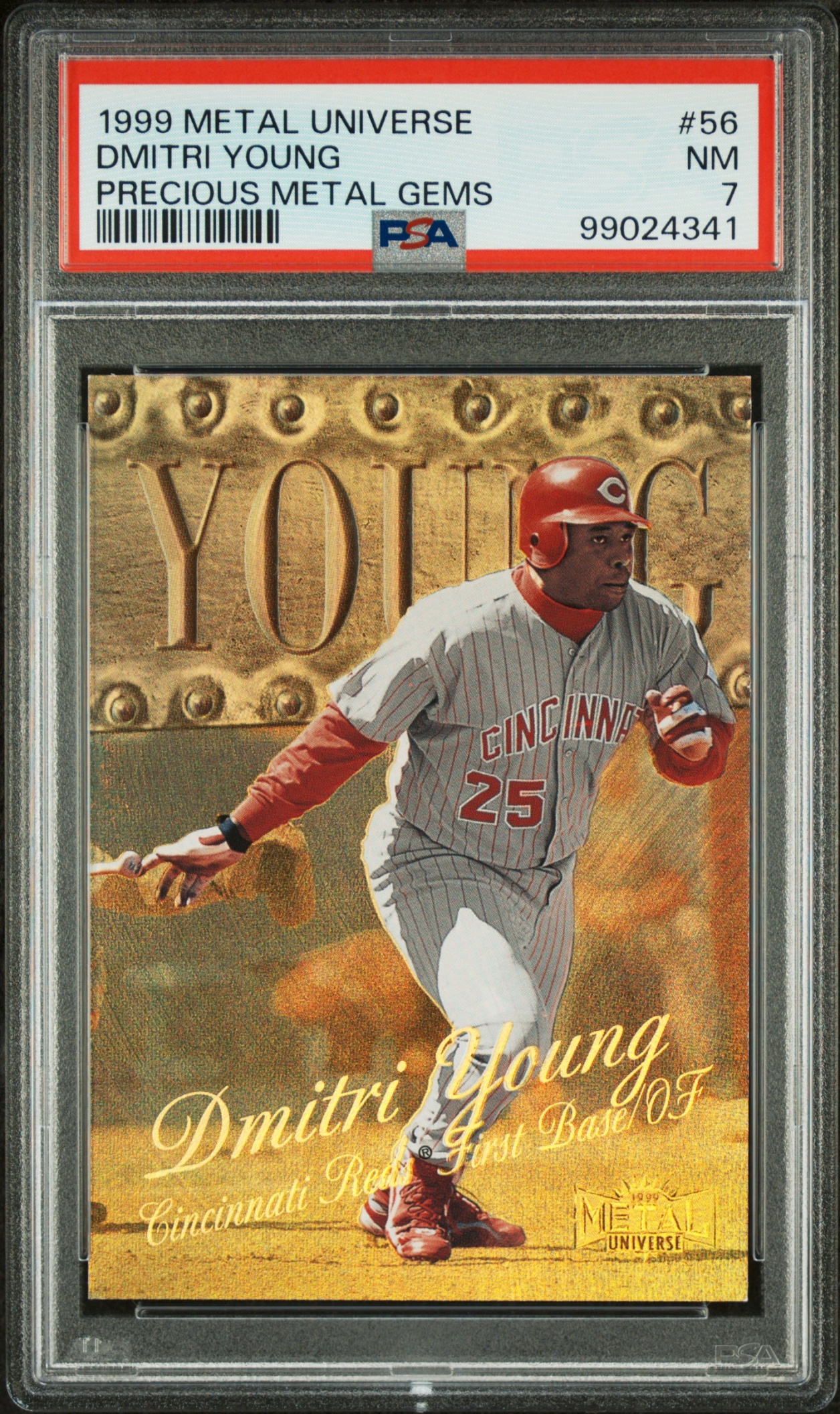 1999 Skybox Metal Universe Dmitri Young Precious Gems /50 #56 Reds PSA 7