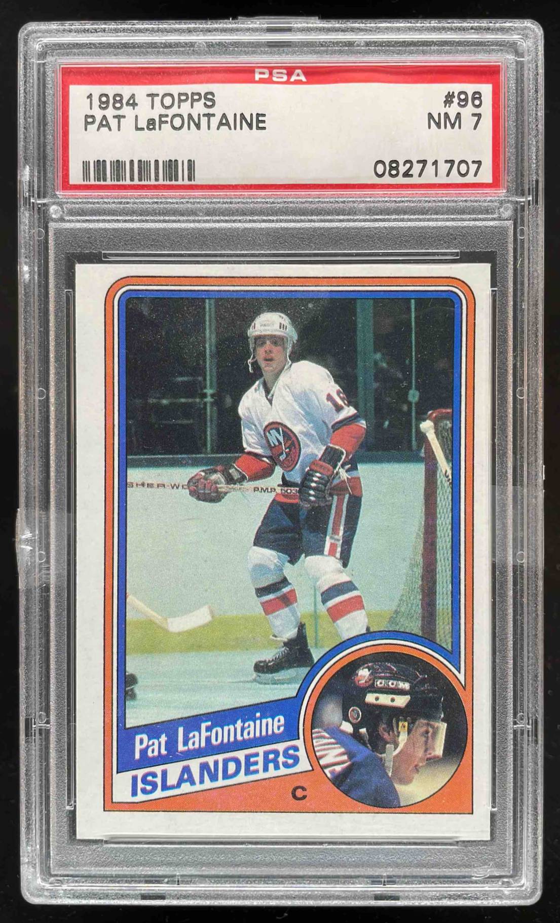 Card image for 1984-85 TOPPS PAT LAFONTAINE #96 RC PSA 7 NM ROOKIE NEW YORK ISLANDERS