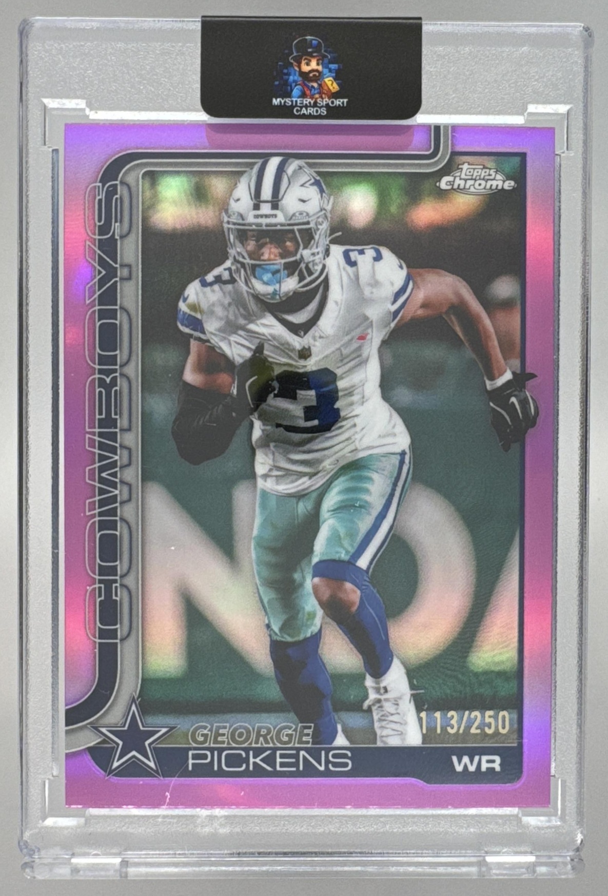Card image for 2025 Topps Football Chrome George Pickens Pink Refractor /250 #80 Dallas Cowboys