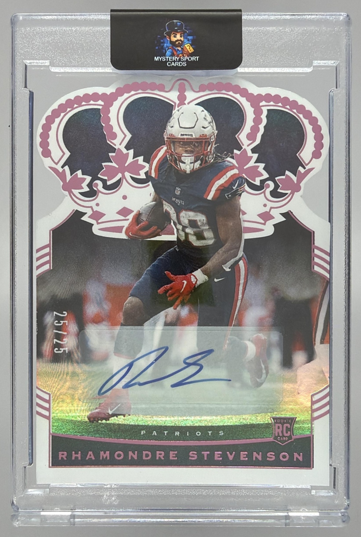 Card image for 2021 Panini Chronicles Rhamondre Stevenson Crown Royale Rookie Auto /99 #CR-18 RC Patriots