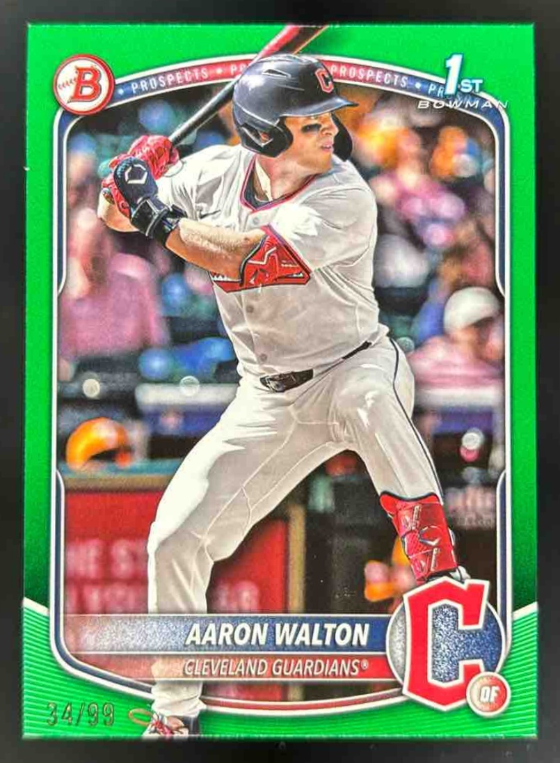 Card image for 2025 Bowman Draft Aaron Walton Green Border /99 #BD-134 Guardians