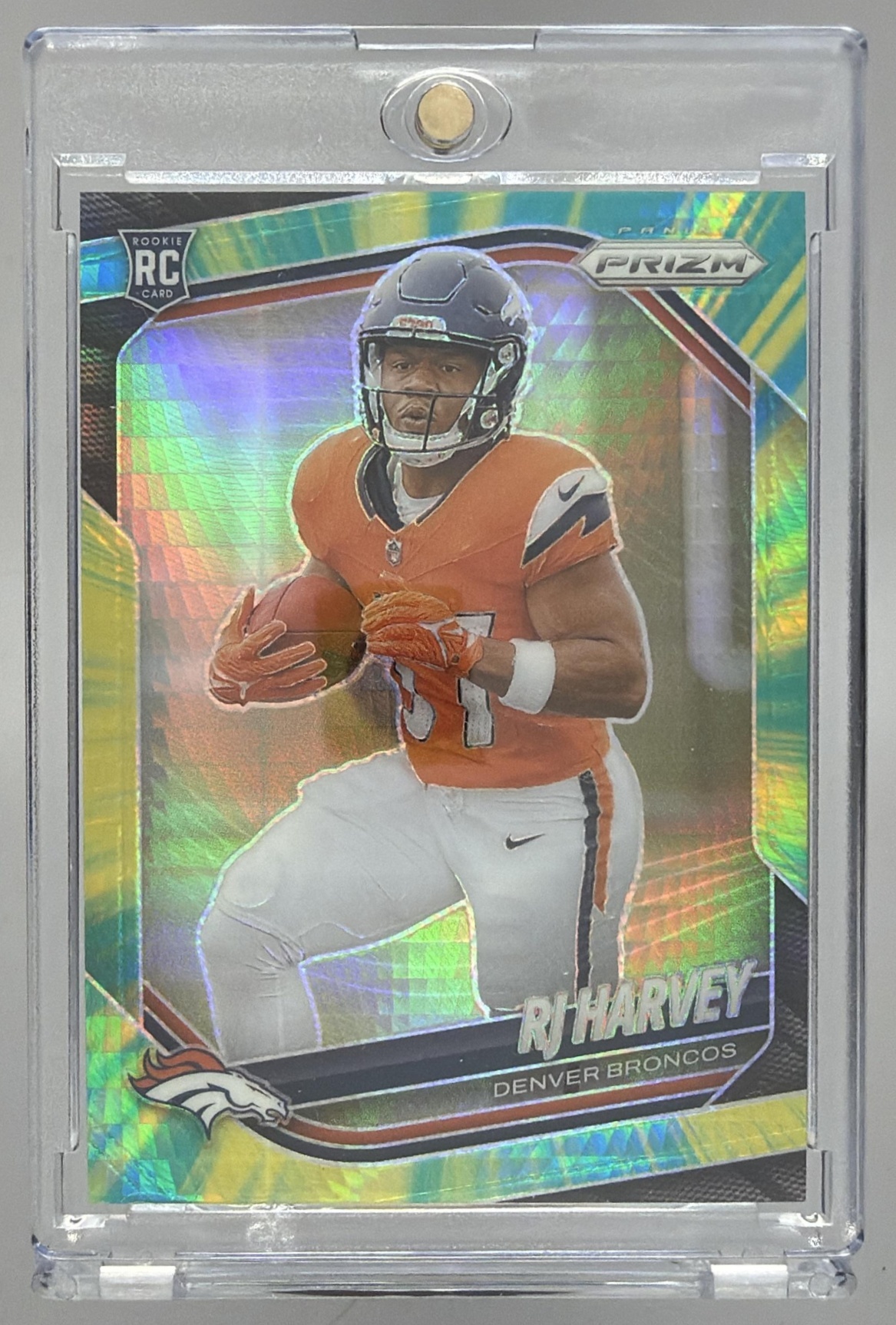 Card image for 2025 Panini Football Prizm RJ Harvey Hyper /200 #303 RC Denver Broncos