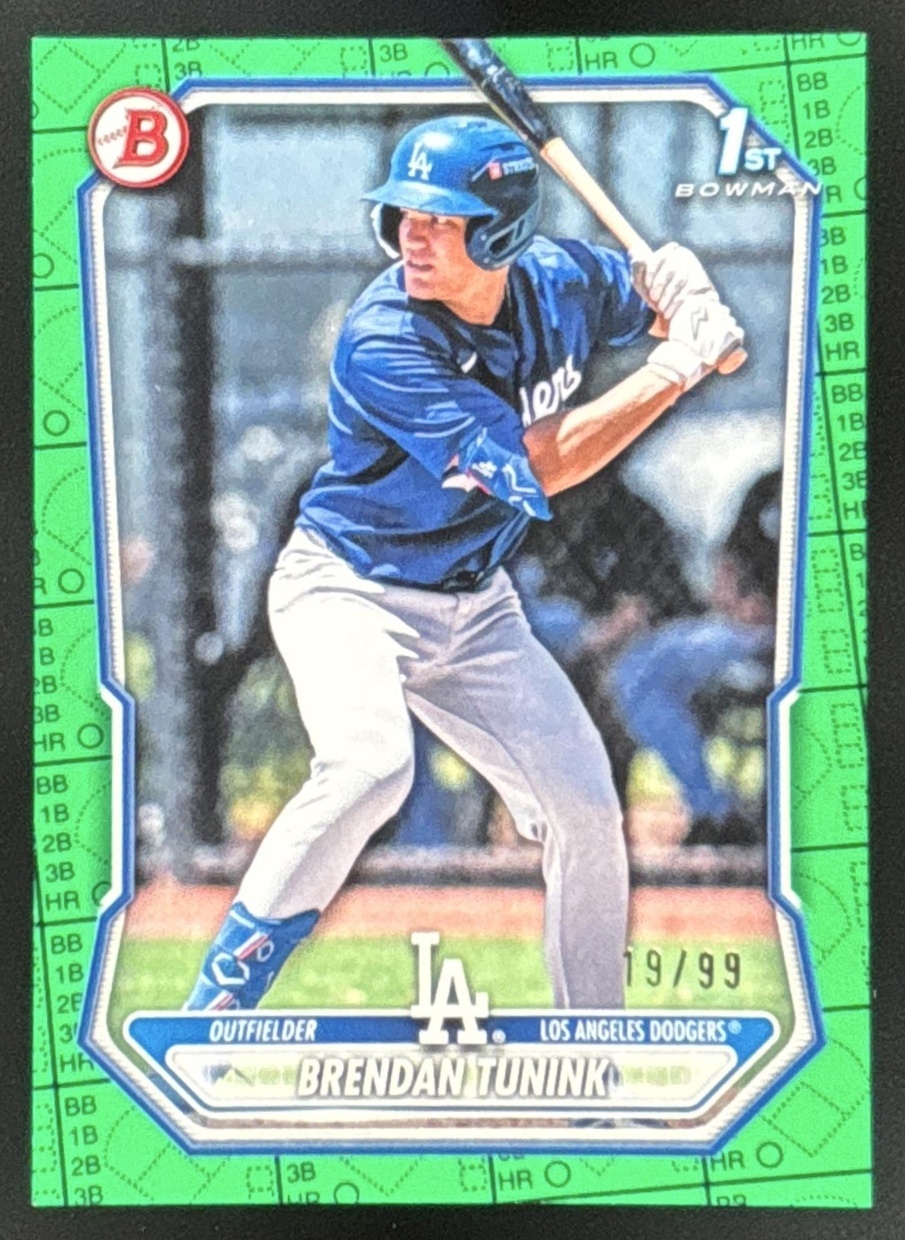 Card image for Brendan Tunink 2026 Bowman Green Pattern /99 Prospects Los Angeles Dodgers