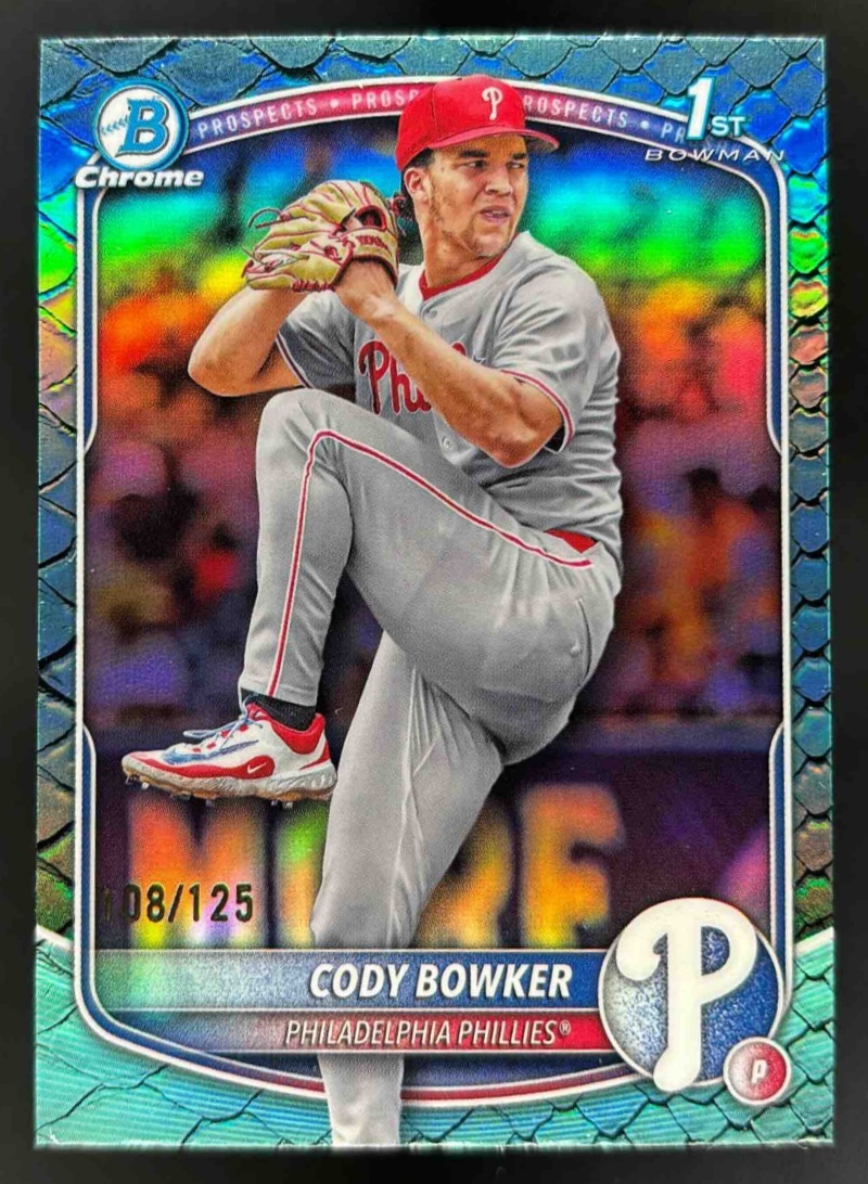 Card image for 2025 Bowman Draft Cody Bowker Chrome Aqua Reptilian Refractor /125 1st Prospect