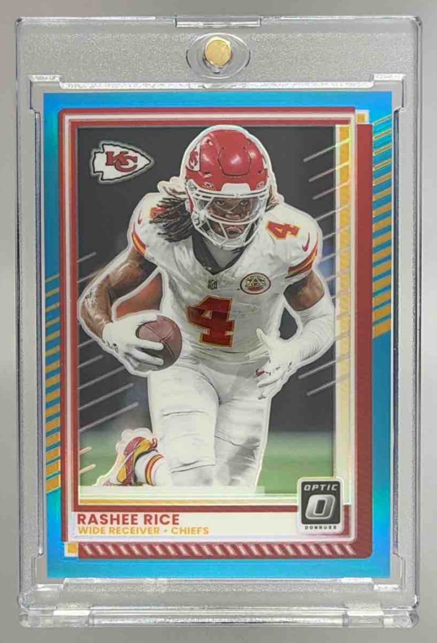 Card image for 2025 Panini Donruss Optic Rashee Rice Aqua Prizm /349 #179 Chiefs