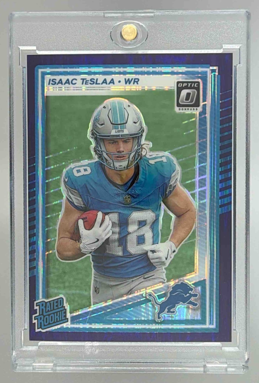 Card image for 2025 Panini Football Donruss Optic Isaac TeSlaa Rated Rookie #219 Detroit Lions