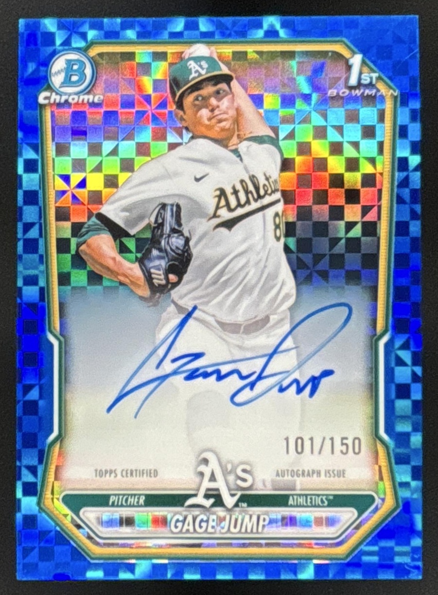 Card image for Gage Jump 2026 Bowman Blue X-Fractor /150 Chrome Prospect Auto Athletics