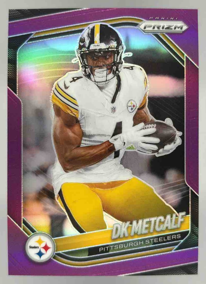 Card image for 2025 Panini Football Prizm DK Metcalf Purple /125 #12 Pittsburgh Steelers