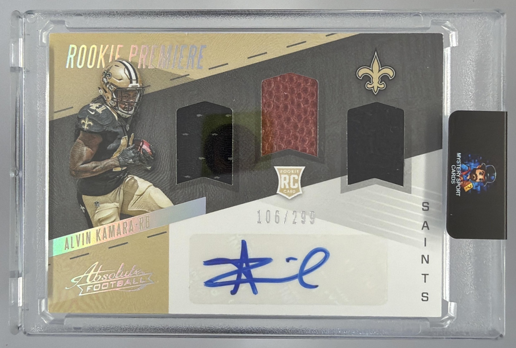 Card image for 2017 Panini Football Absolute Alvin Kamara /299 #205 RC Auto New Orleans Saints