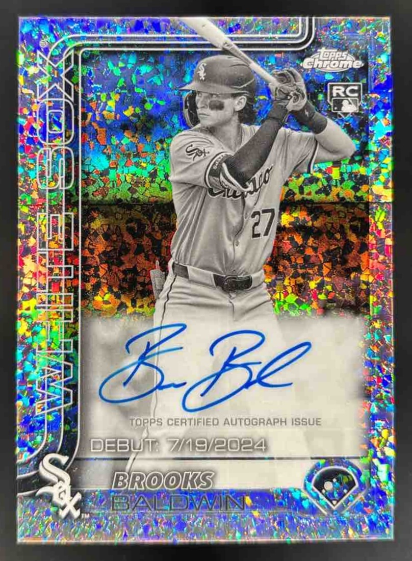 Card image for 2025 Topps Chrome Update Brooks Baldwin RC Debut Black & White Mini Diamond Auto