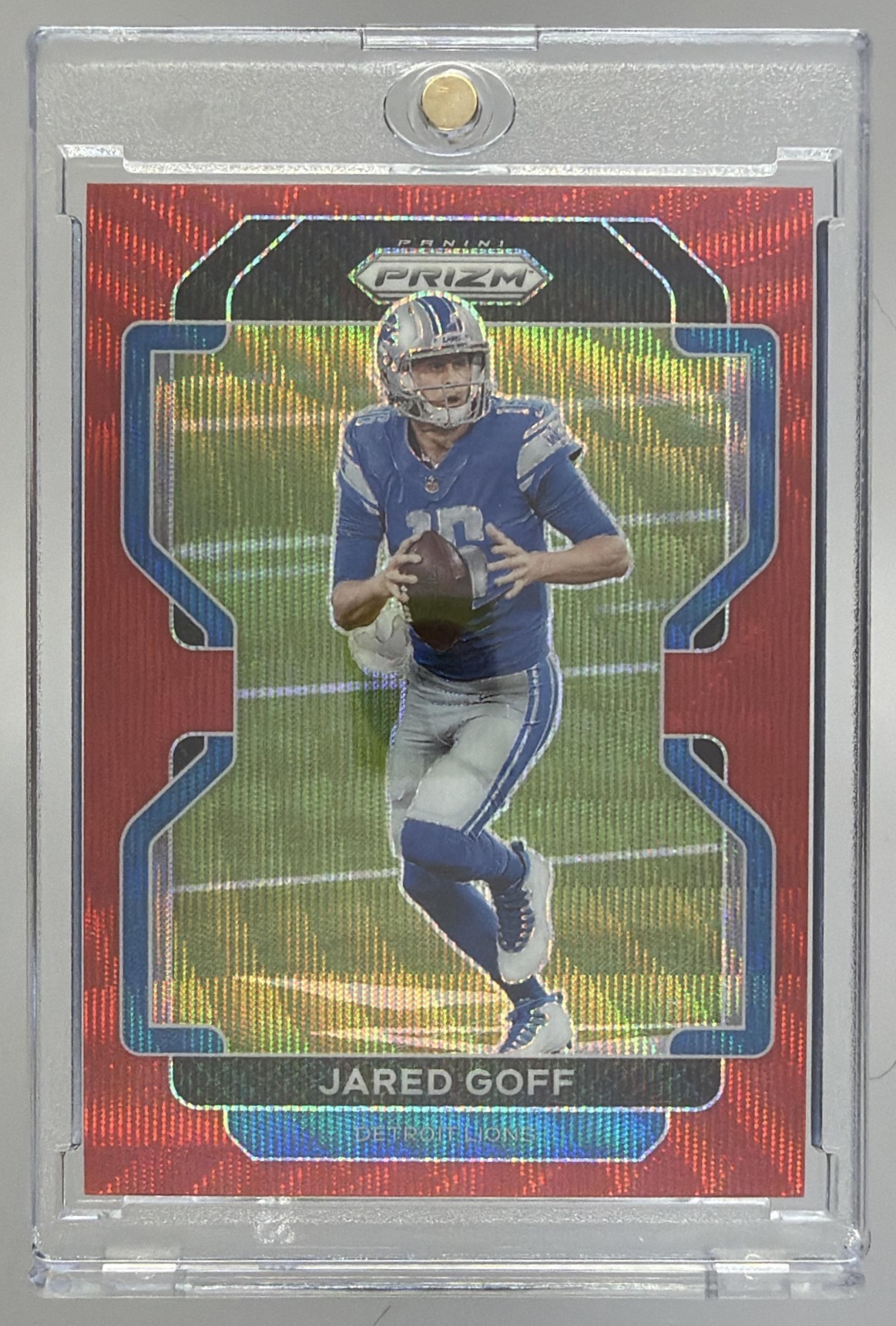 Card image for 2021 Panini Football Prizm Jared Goff Red Wave /149 #148 Detroit Lions