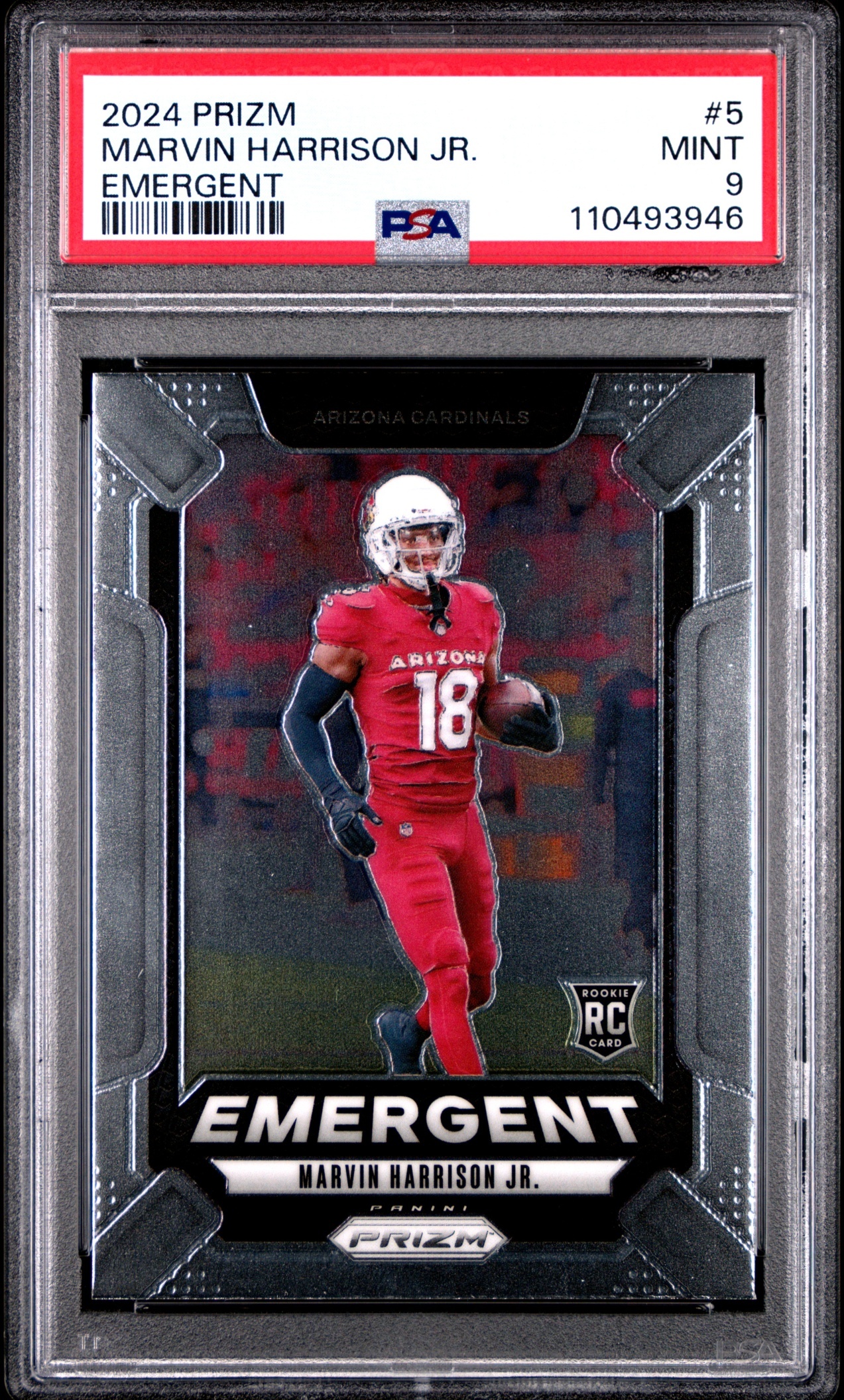 Card image for 2024 Panini Prizm Marvin Harrison Jr. Emergent Green #5 RC Cardinals