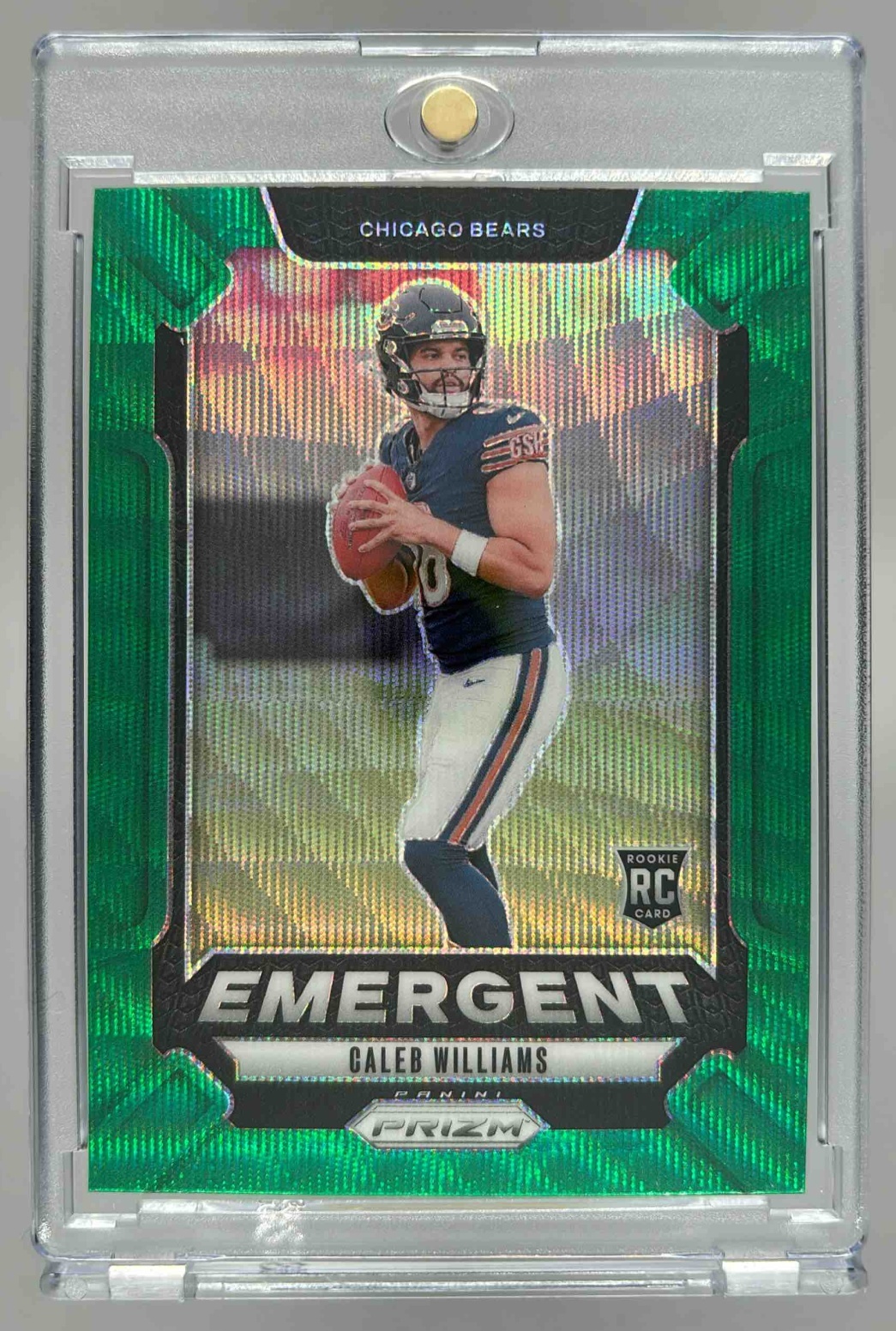 Card image for 2024 Panini Prizm Caleb Williams Emergent Green Wave #1 RC Bears