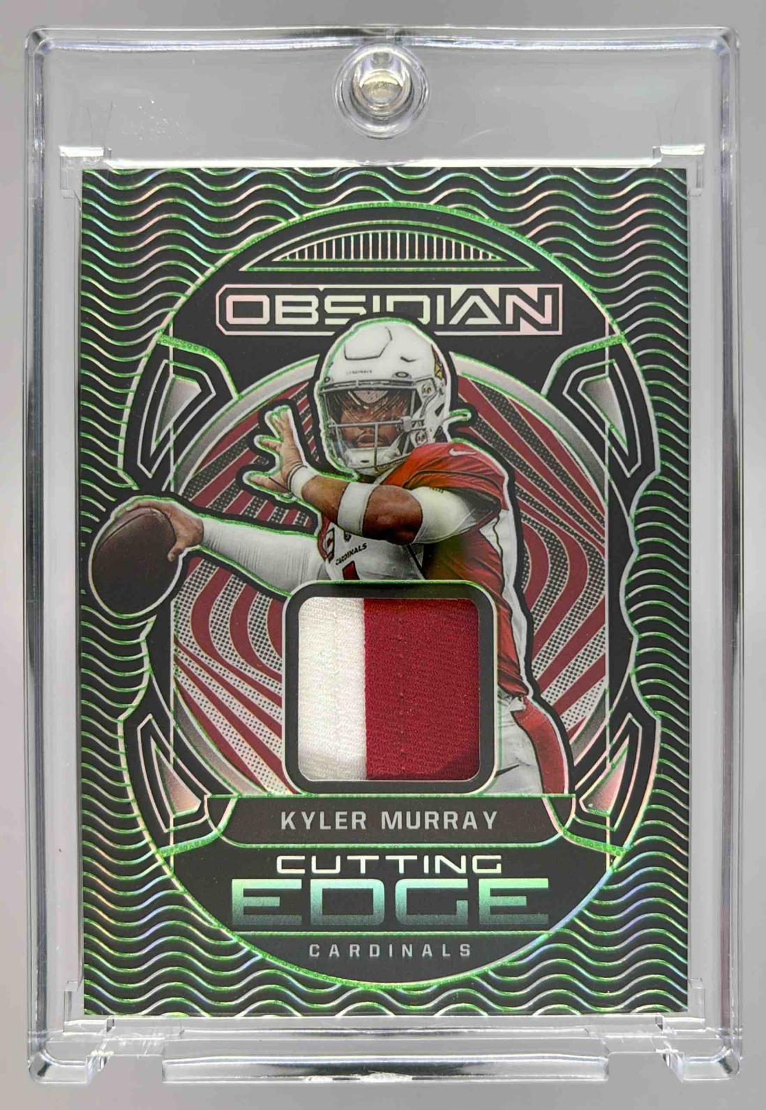 Card image for 2022 Panini Obsidian Kyler Murray Cutting Edge Electric Etch Green /50 #CE-KMU Cardinals